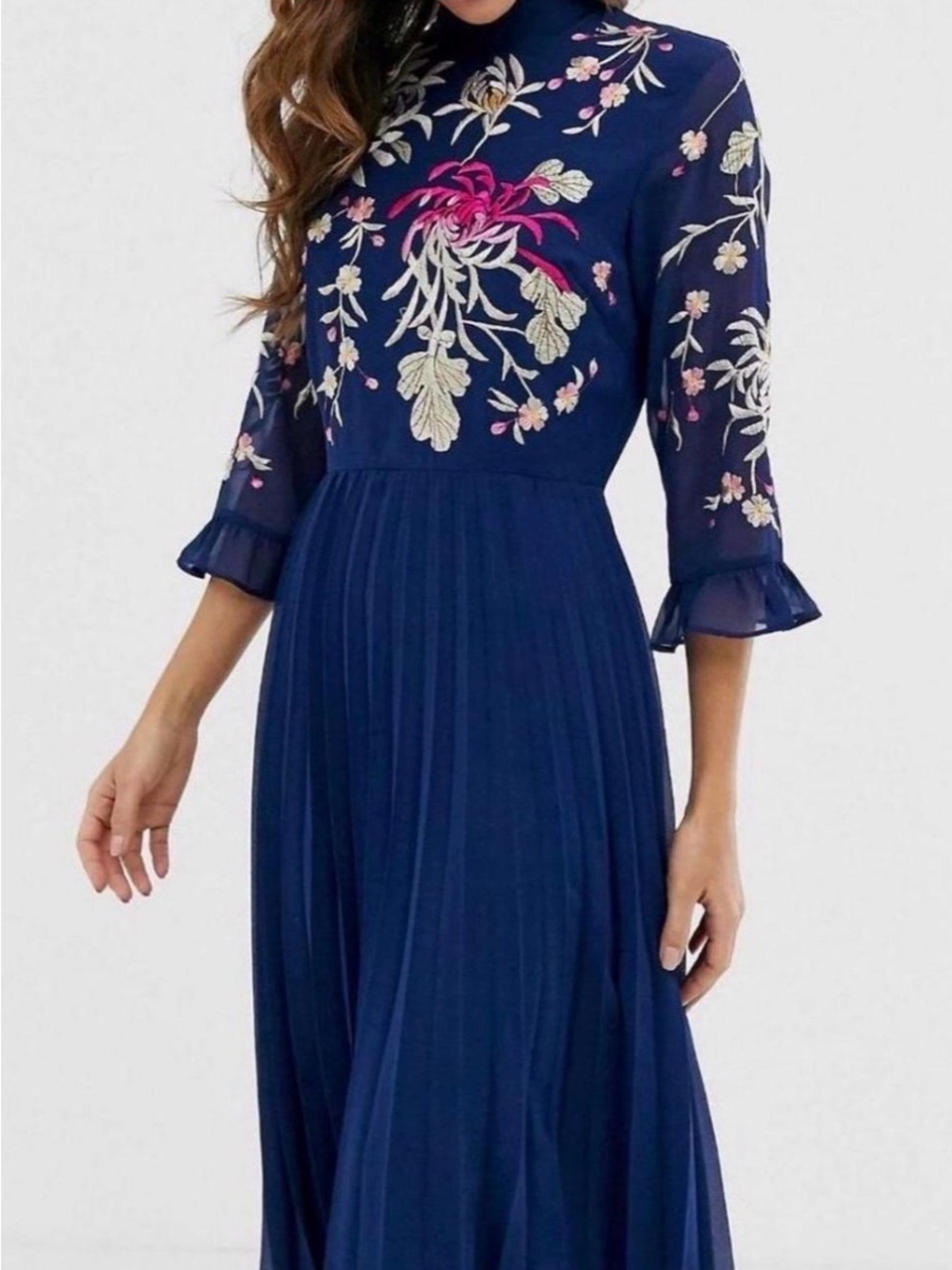 ASOS Navy Floral Embroidered Midi Dress